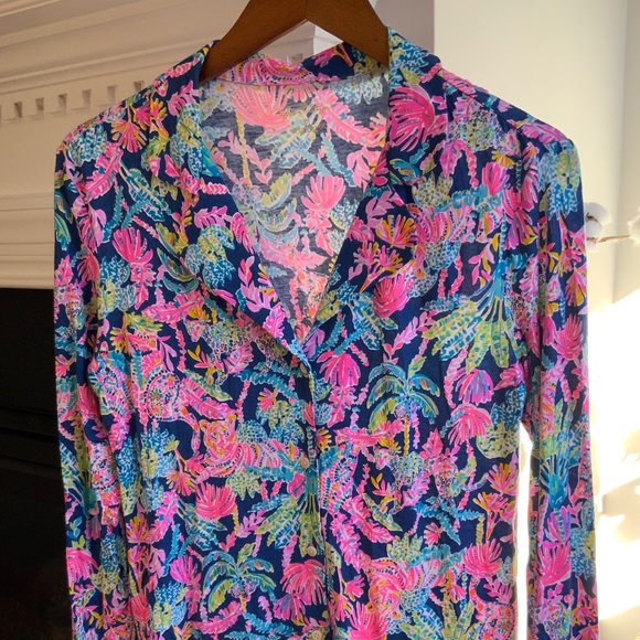 Lilly Pulitzer PJ Knit LS Button Up Top Oyster Bay Navy Seen and Herd Knit NWT - Picture 15 of 15